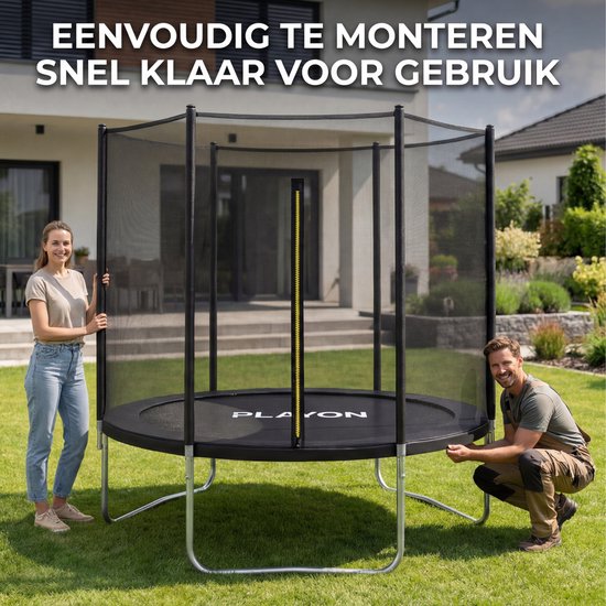 Playon Trampolin – Trampolin mit Sicherheitsnetz – Kindertrampolin – Ø 183 cm – Inklusive Randschutz – Wasser- und UV-beständig – Schwarz