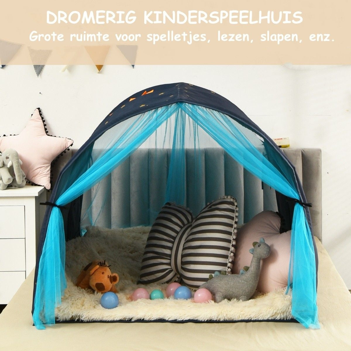 Coast Cot Princess Kinderspielhaus Kinderzelt mit Fenster & Tasche & Vorhang Blau