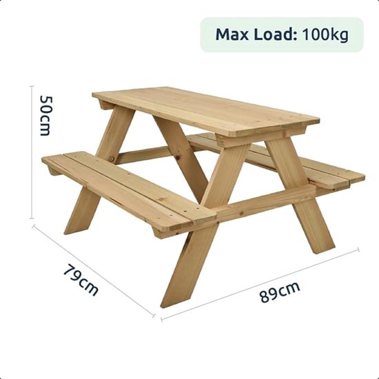 Relaxwonen – Picknicktisch aus Holz für Kinder – robustes, umweltfreundliches Kiefernholz