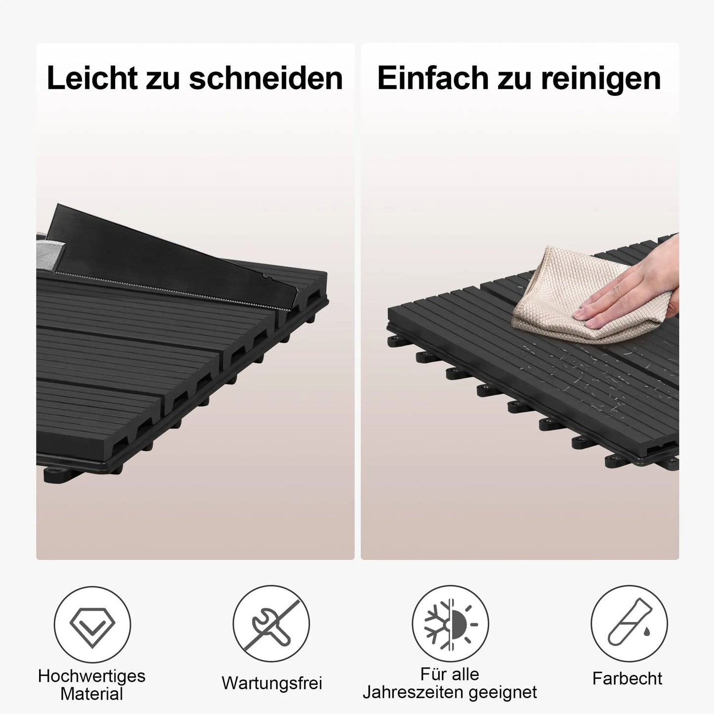 EUGAD WPC-Terrassenfliesen 30 x 60 cm – 12 Stück – 2 m² – Klicksystem – verschiedene Farben