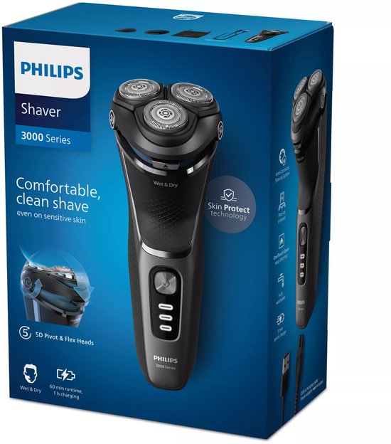 Philips Shaver 3000 Series S3343/13 – Elektrorasierer – mit Trimmer – für Männer – Dunkelgrau