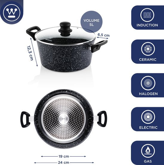 Westinghouse Kasserolle Black Marble – Antihaftbeschichtung – Induktion – Ø24 cm – Schwarz