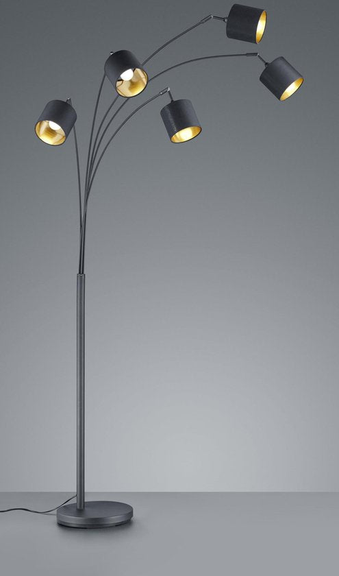 REALITY TOMMY Stehleuchte - Schwarz - goldfarben - exkl.5xE14 - IP20 - H200cm