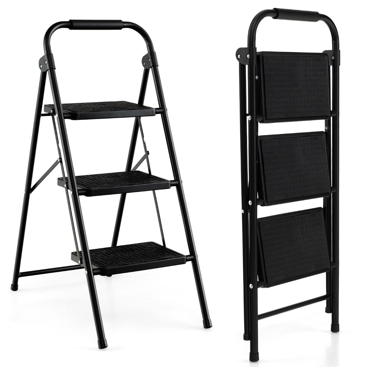 Coast Stufenleiter mit 3 Stufen klappbare Steighilfe mit rutschfesten Stufen 64 x 39 x 90 cm schwarz