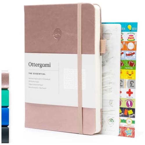 Ottergami 2er Set Bullet Journal mit Dots, A5 Notizbuch + Scrapbooking Sticker
