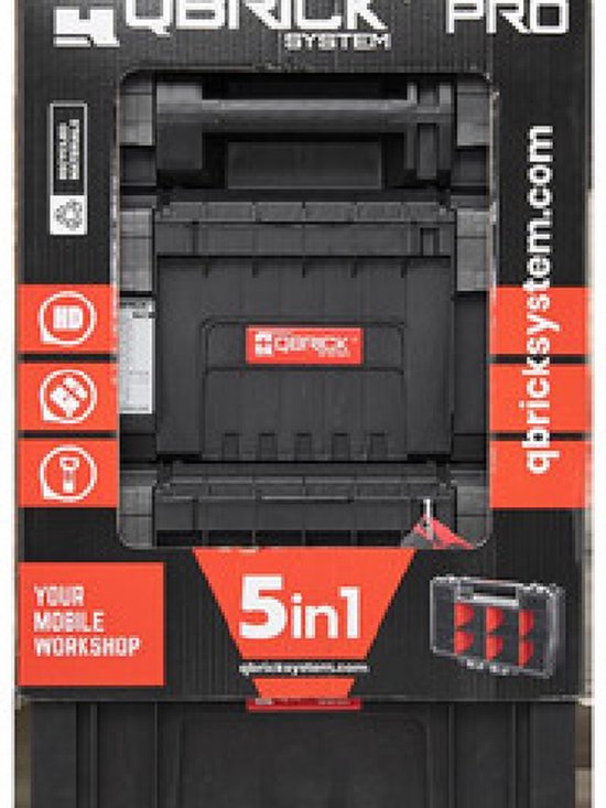 QBRICK System PRO Set 5v1 - Wagen, Werkzeugkasten, Werkzeugkasten, Organizer 100 und Organizer Multi - Schwarz
