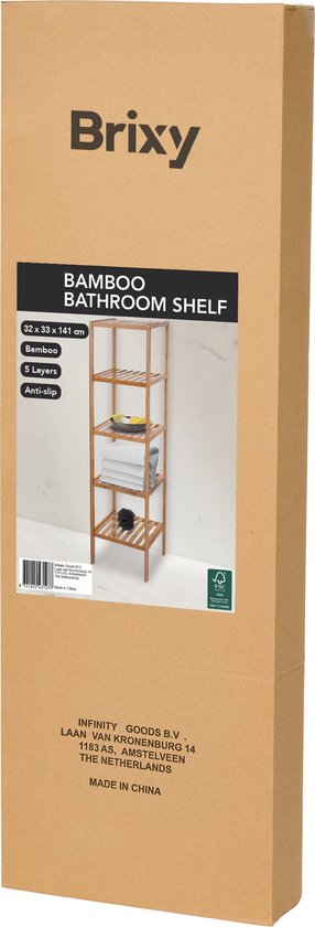 Brixy Badezimmerregal - Badezimmermöbel - 5-Schicht - 141x33x33cm - Badezimmerschrank - Bambus