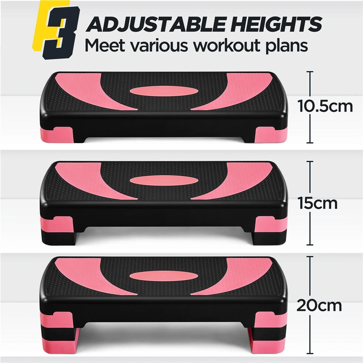 Yaheetech Aerobic Stepper einstellbar - 79,5 x 30 x 20 cm - Features 3 Höhenverstellungen und rutschfeste Oberfläche und Gummi-Schutzfüße - für Home Gym und Fitness-Training - Schwarz und Rosa Kunststoff
