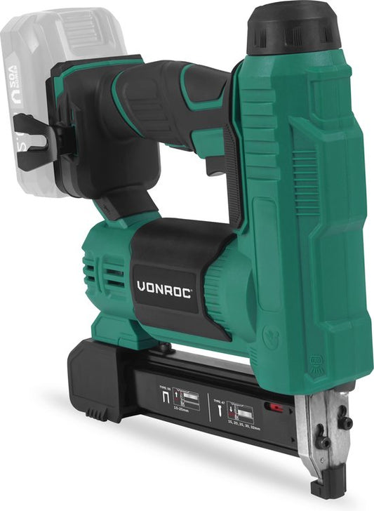 VONROC Akku-Tacker - VPower 20V - Inkl. 1000 Klammern & 1000 Nägel - Ohne Akku & Ladegerät - grün/schwarz