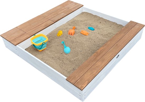 AXI Evy Sandkasten mit Wasserbecken und Stauraum, weiß/braun – inklusive Zubehörset