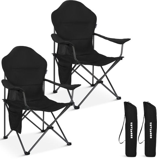 TRVLMORE Campingstühle XXL - klappbar - 2er-Pack - 160KG Tragkraft - Inkl. Tragetasche - Klappstuhl - Angelstuhl - Campingstuhl - Klappstuhl - Schwarz