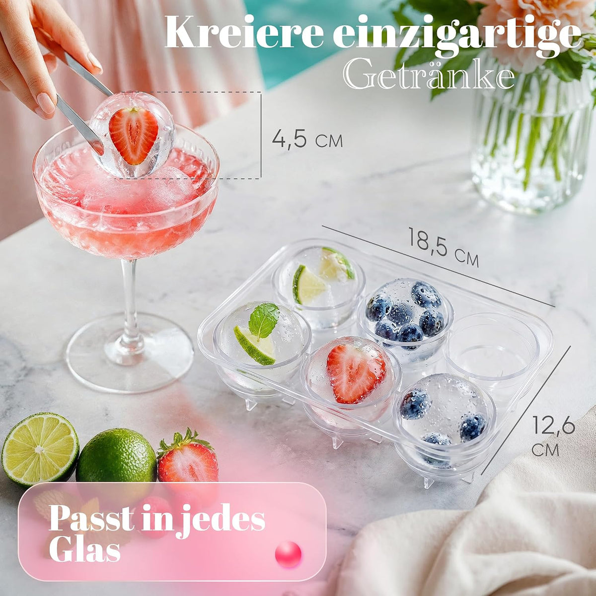 Neighbour's Friend Eiskugelform XL – 6 Eiskugeln mit einem Durchmesser von 4,5 cm – Rosa