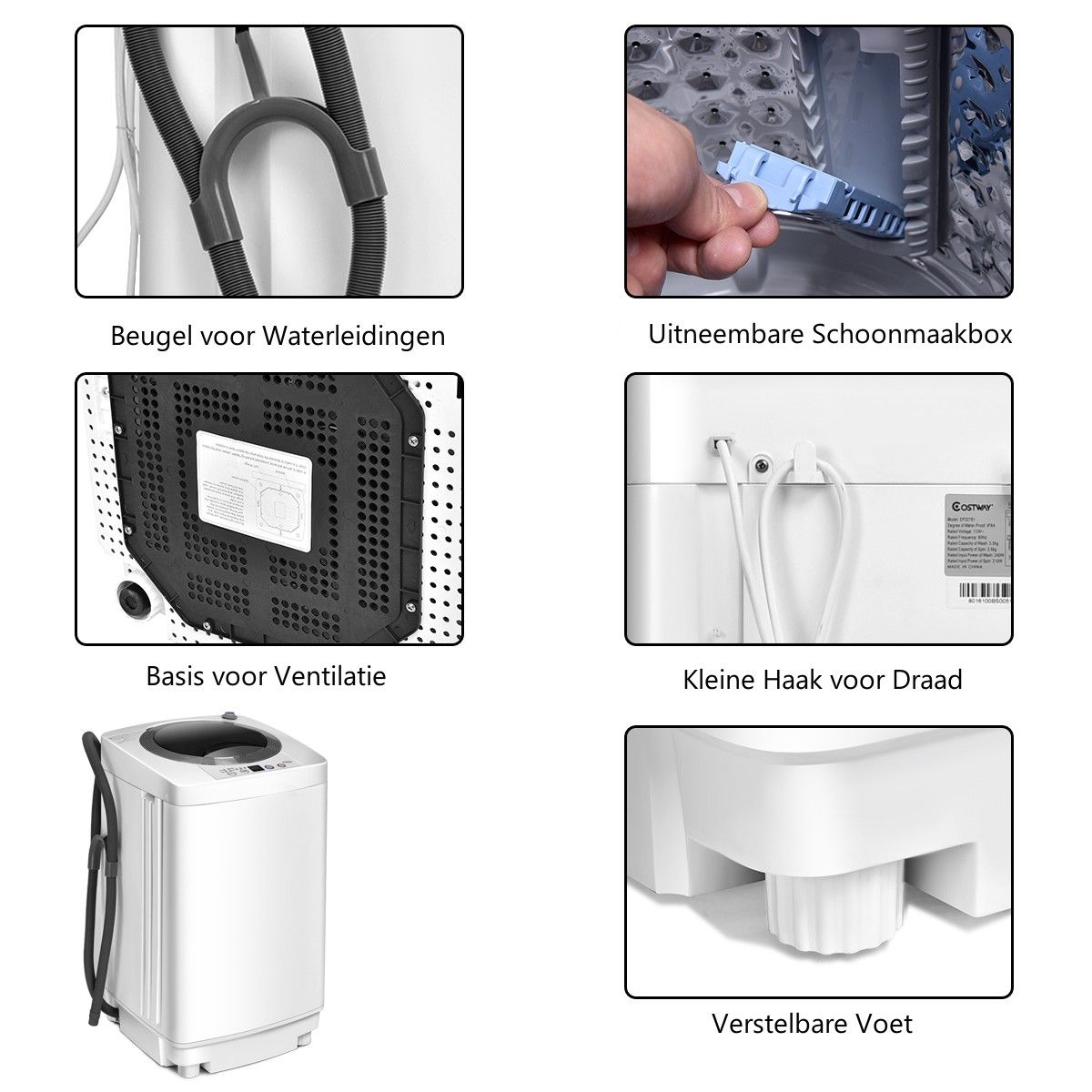 Coast Vollautomatische Waschmaschine – 2-in-1: Waschen und Schleudern – kompaktes Design – weiß