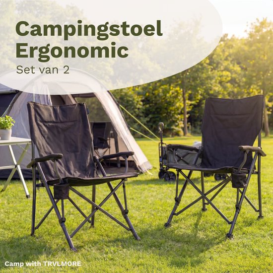 TRVLMORE Campingstühle - klappbar - 120KG Tragkraft - inkl. Tragetasche - Klappstuhl - Angelstuhl - Klappstuhl - Schwarz