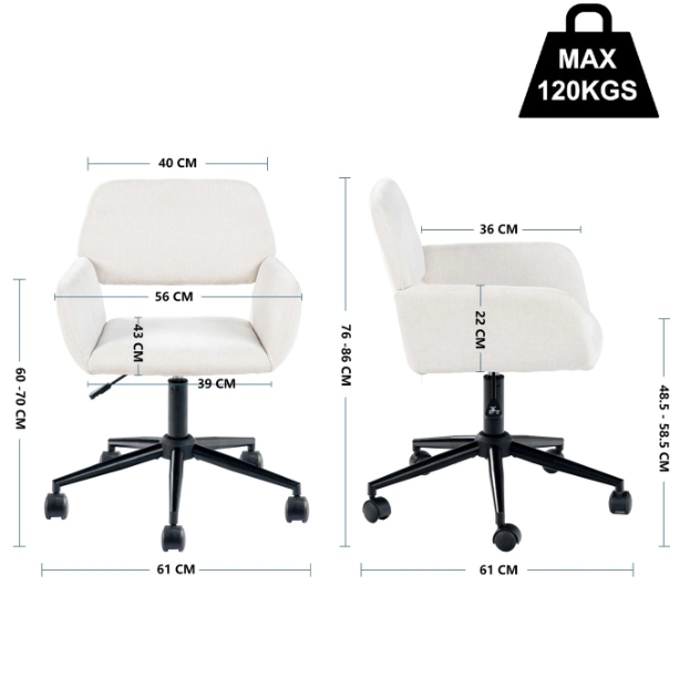 Urban Meuble Kinderschreibtischstuhl aus Stoff – Beige – 57,5 x 58 x 84,5 cm – höhenverstellbar