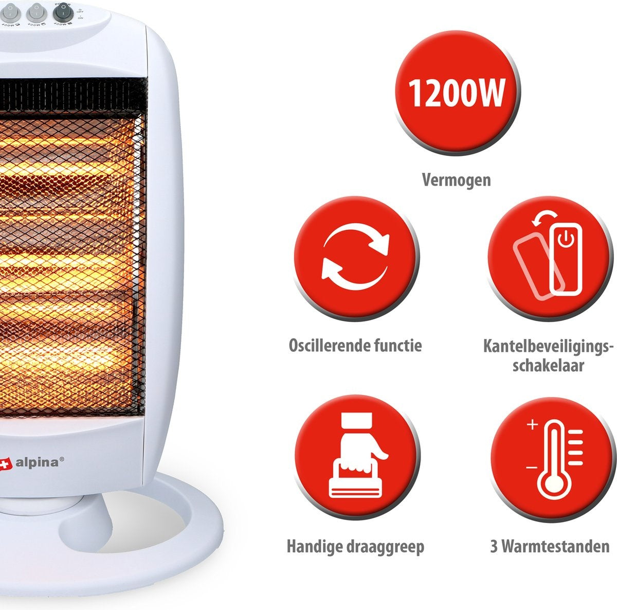 alpina Herd - Halogen - Drehbar - 1200 W - 3 Heizstufen - Ãœberhitzungsschutz