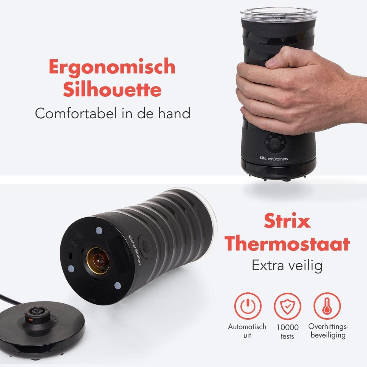 KitchenBrothers Elektrischer Milchaufschäumer - 4-in-1 - 240 ML - Schwarz