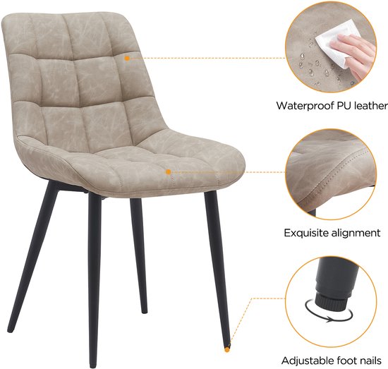 VVD Esszimmerstuhl - beige - schwarz - Metallgestell - industriell - 2er Set