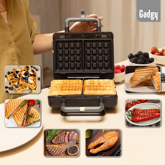 Gadgy Premium Sandwichtoaster für 2 Sandwiches – Schwarz – 3-in-1-Grill, Sandwich- und Waffeleisen – Austauschbare Platten – 600 W – Besonders leistungsstark – 2x Brüsseler Waffel – Croque Monsieur