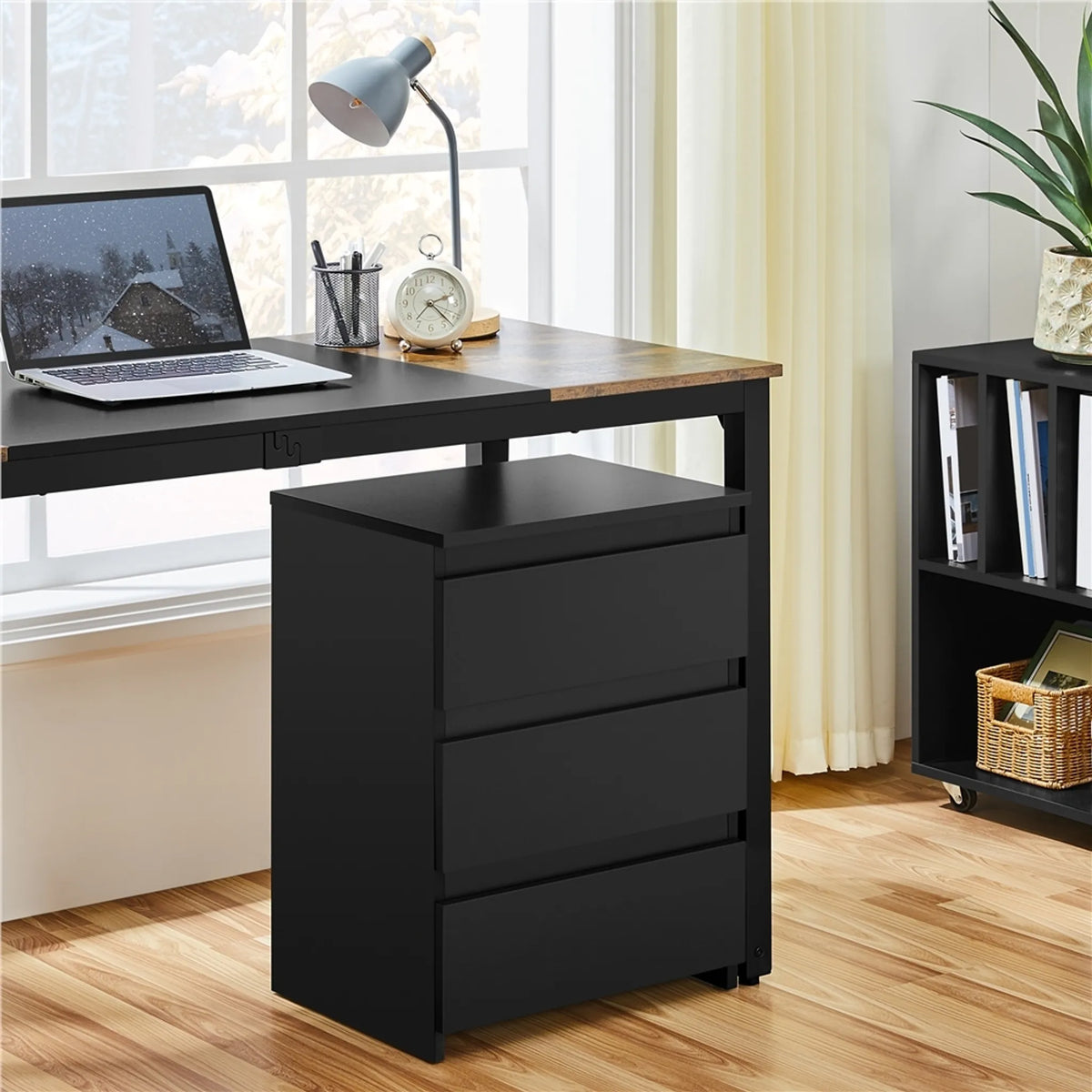 Yaheetech – Stilvoller Nachttisch mit 3 Schubladen, 45,5 x 35,5 x 60,5 cm – Elegantes Schwarz – MDF