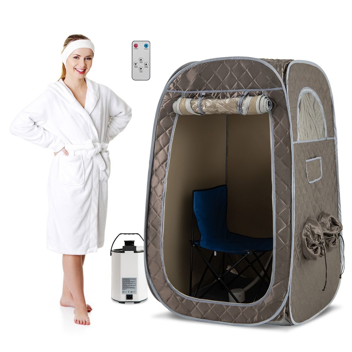 Coast tragbare Dampfsauna – Heimsauna für 1–2 Personen – 3-Liter-Dampferzeuger – Grau 89 x 89 x 149 cm