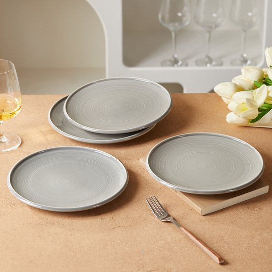 4er-Set Essteller (Ø 21,8 cm / 8,5 Zoll), Tellerset, Frühstücksteller, Dessertteller, Geschirrset für 4 Personen, Geeignet für Restaurants, Gastronomie, Feiern, Familienfeste, Bankette und Picknicks, mikrowellen- und spülmaschinenfest, Keramik