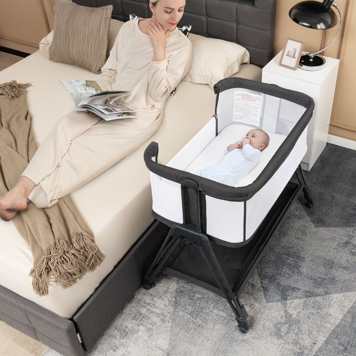 Babybett Tragbares Klappbett Verstellbares Bett mit Stauraum