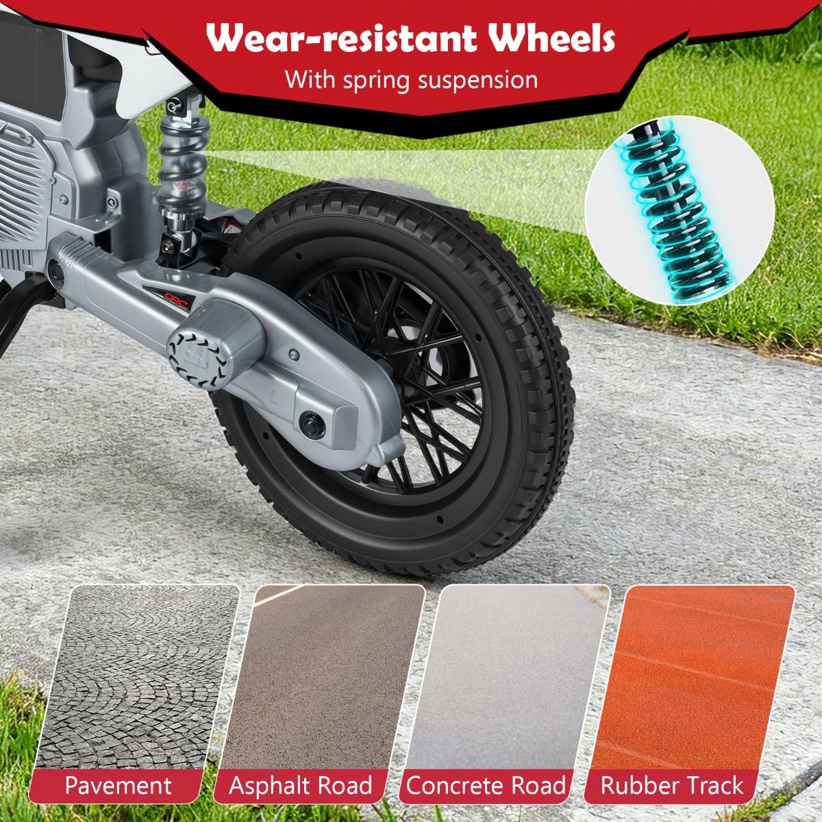 Coast Elektrisches Kinder-Motorrad – Musik und Bluetooth – Stützräder – rot
