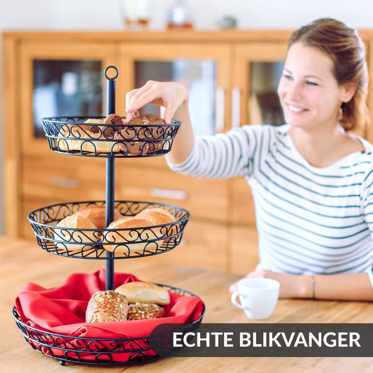 Chefarone Obst Etagere - Obstschale - 3 Schichten - Metall - Schwarz