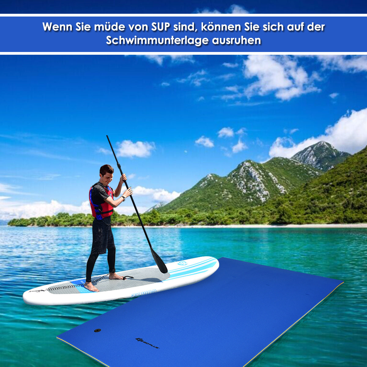 Coast Schwimmteppich Schwimmmatte Water Lounger 270 x 180 x 3,5 cm gelb/blau-blau