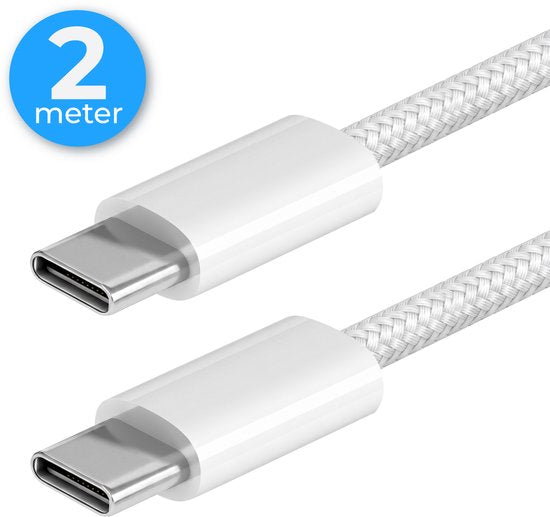 Nuvance USB-C-zu-USB-C-Kabel – USB-C-Ladegerät – 2 Meter – USB-C-Schnellladegerät – geflochtenes Nylon – 60 W – 480 Mbit/s – Weiß