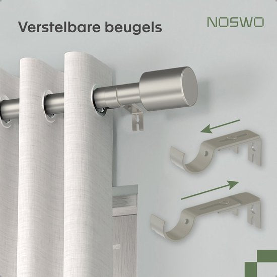 Noswo Vorhangstange - Ausziehbar - 183 bis 366 cm - Vorhangstange - Vorhangschienen komplett - Metall - 300cm - Silber
