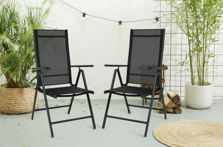 Lifa Garden 2er-Set Aluminium-Gartenstühle - Verstellbar - max 120 kg - 69 x 56 x 106 cm - Schwarz