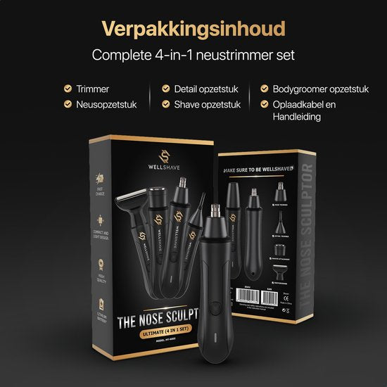 Wellshave 4 in 1 Nasentrimmer Ultimate - Alles in einem Augenbrauen- und Ohrhaartrimmer - Nasenhaartrimmer für Männer - Augenbrauentrimmer