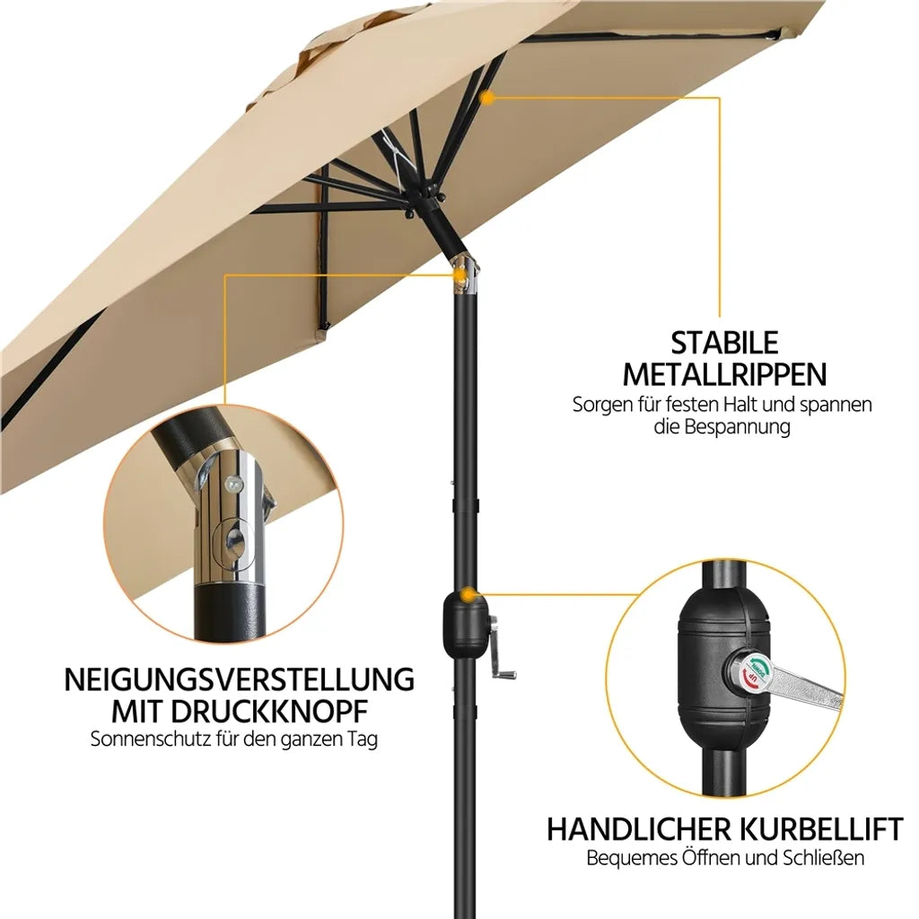 Yaheetech Gartenschirm mit Neigungsfunktion und Pendel – Hellbraun – Ø 269 x 241 cm