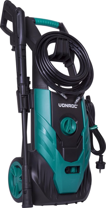 VONROC Hochdruckreiniger - V18-2 - 1800W - 140 bar - 420 l/h - inkl. 8m Schlauch - Schwarz/Grün