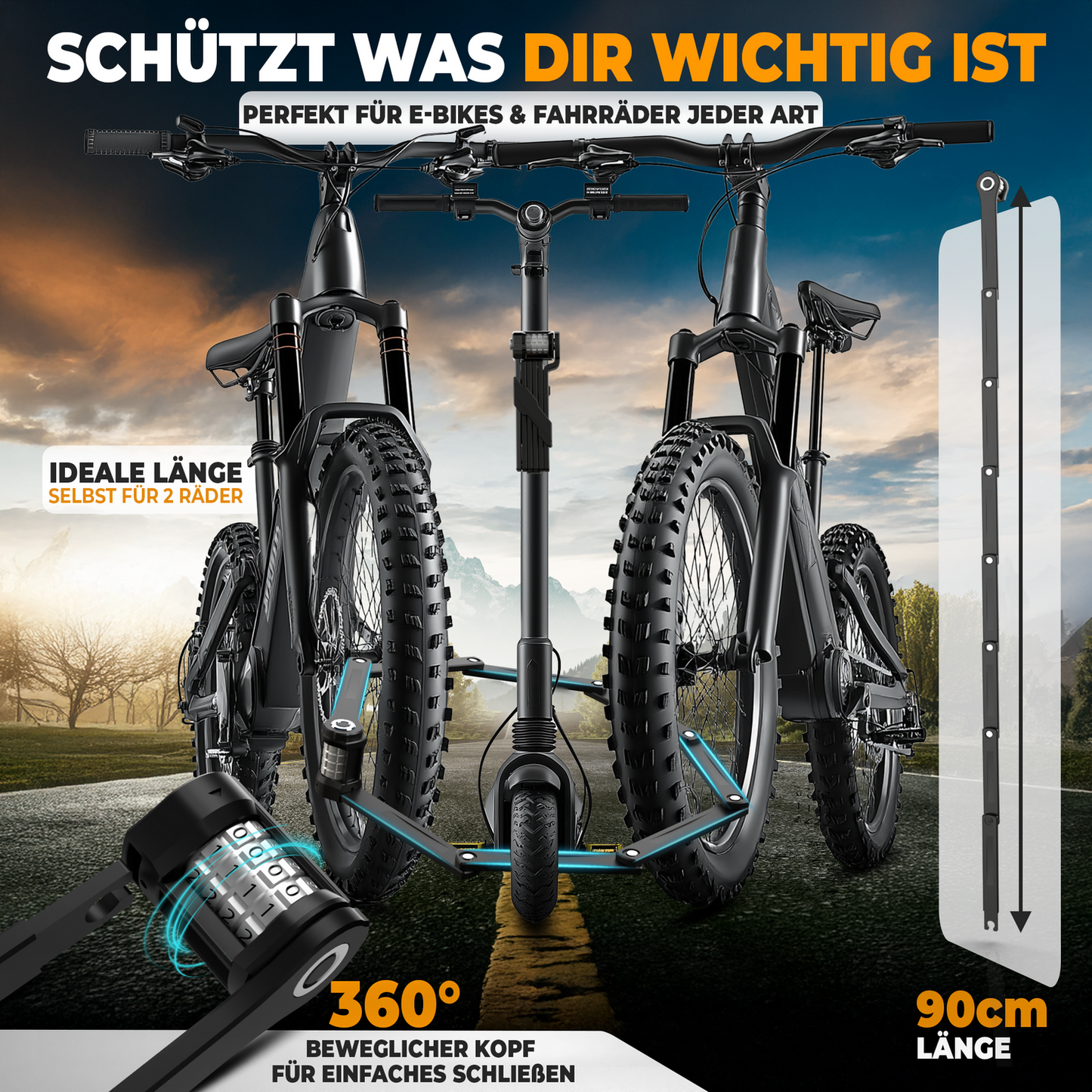 MIVELO Fahrradschloss NEXUS - Mit Zahlenschloss - Extrem robuster Edelstahl - 90 cm - Schwarz