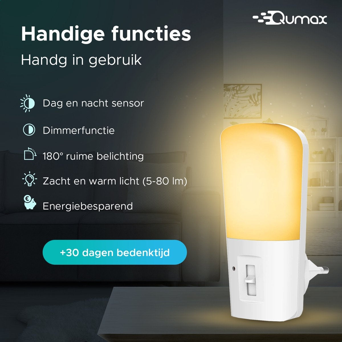 Qumax LED Nachtlicht Sockel 2 Stück - Dimmbare Nachtlichter mit Sensor - Babyzimmer Nachtlicht - Tag und Nacht Sensor - Kinder & Baby - Weiß