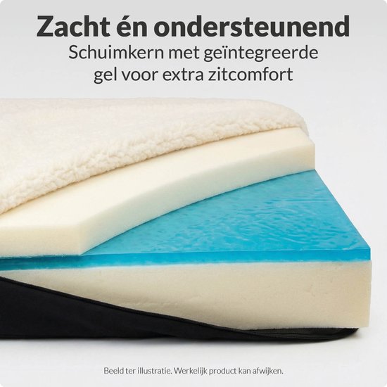 VEX VX-102 Sitzkissen mit Gel - Unterstützt die Körperhaltung - Schaumstoff, Gel, Sherpa und Polyester - Universal für verschiedene Sitzoberflächen - Weiß/Schwarz