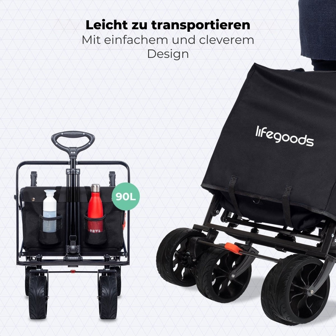 LifeGoods Wagen - Faltbar - Bis zu 120KG - 90L - Baschbares Polyester - 120x80cm - Schwarz