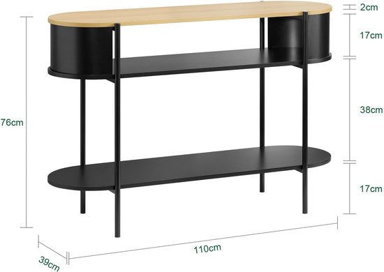 SoBuy Eingangskonsole mit Ablage, multifunktionales Flurmöbel, modernes Industriedesign, Möbel aus Holz und schwarz, 110x39x76cm FSB102-SCH