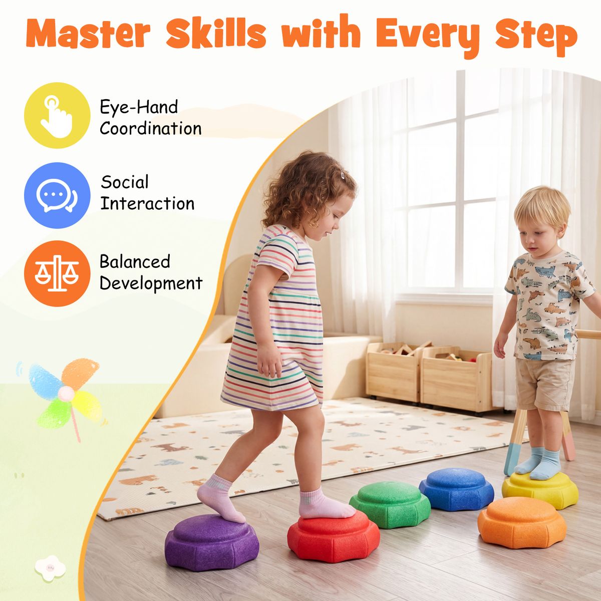 Coast Balance-Steine für Kinder – 6-teiliges Set – rutschfest – stapelbar – mehrfarbig