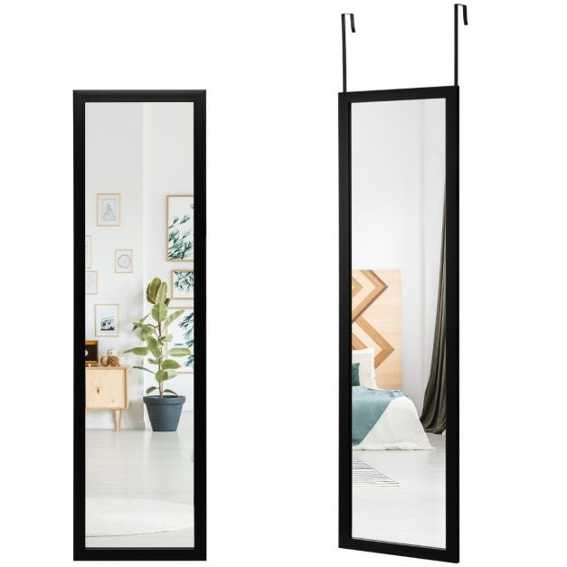 Durchgangsspiegel 120 x 33 cm Türhaken zum Aufhängen an Tür oder Wand Ideal für Schlafzimmer Schwarz