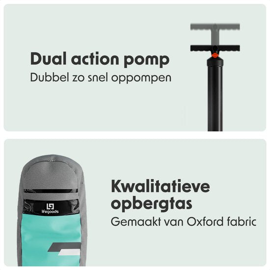 LifeGoods SUP Board Touring - 165 KG Belastbarkeit - 365 x 76 cm - Aufblasbar - mit Sitz - Komplettes Sup Paket - Türkis