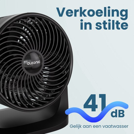 Auronic Tischventilator – 3 Geschwindigkeitsstufen – Mini-Ventilator – Standventilator – Wandmontage möglich – 41 dB – 90°-Oszillation – 7 Meter Luftstrom – Schwarz