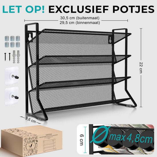 Soothe Gewürzregal stehend und hängend für 24 Gewürzdosen - 4 Lagen - Gewürzorganisator - Gewürzregal - Gewürzregal - Schwarz