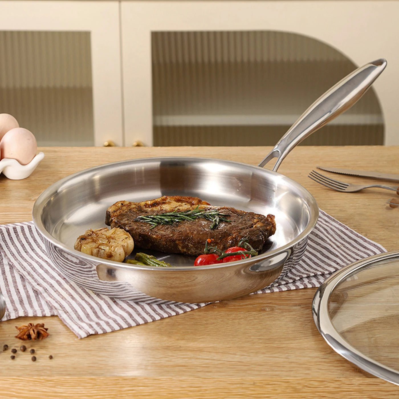 PURECOOK Tri-Ply-Edelstahl-Bratpfanne 28 cm – Edelstahl 304 – Silber – Für alle Herdarten geeignet
