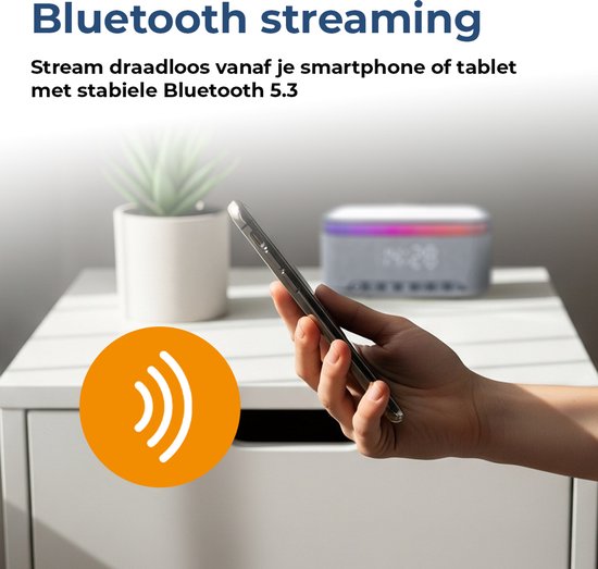 Denver Wecker mit kabellosem Ladegerät - Weißes Rauschen - Digitaler Wecker - Bluetooth - FM-Radio - Dualer Alarm - Dimmer - CRQ225