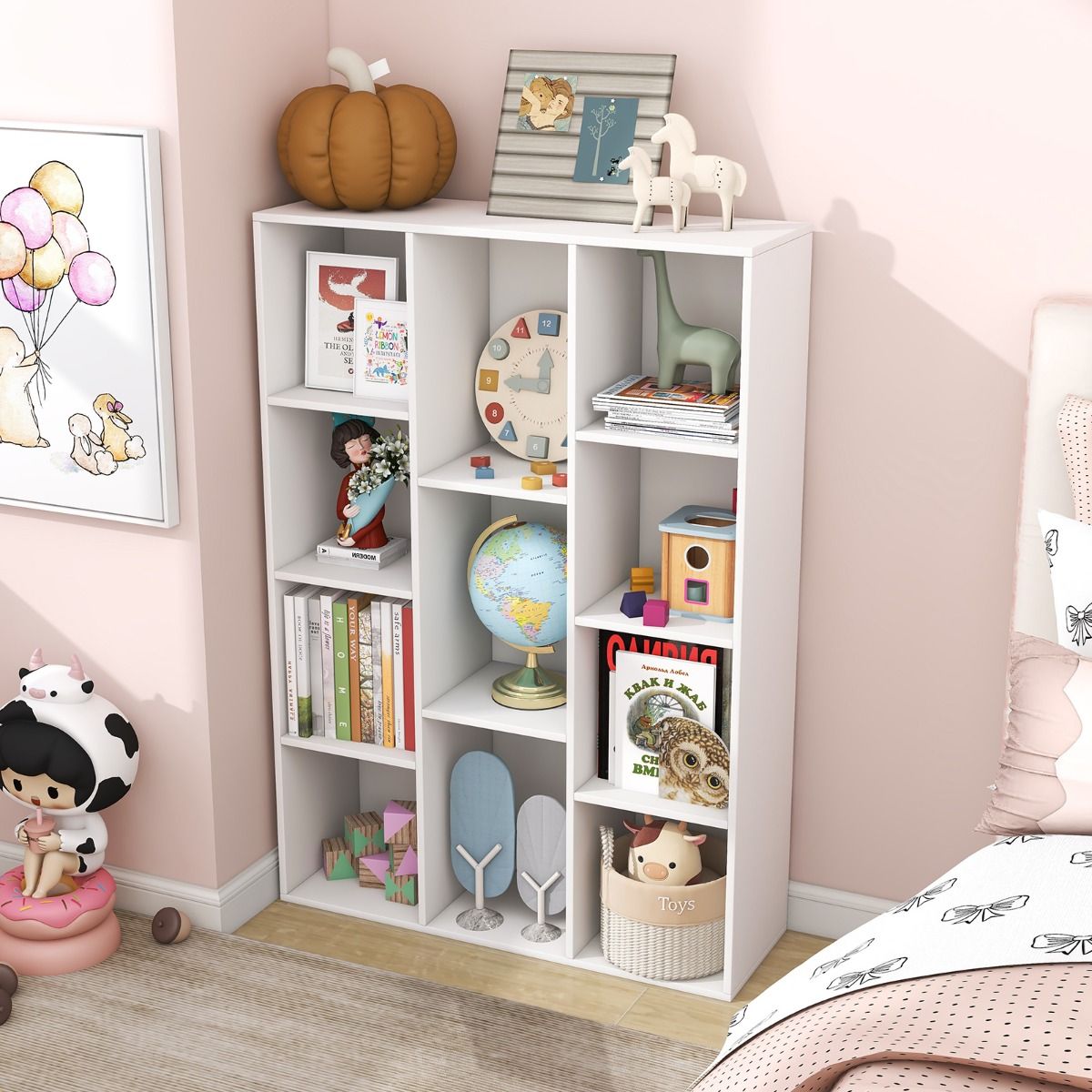 Coast Bücherregal 11 Fächer Weiß 74x24x106 cm - Modernes geometrisches Raumregal mit Kippschutz