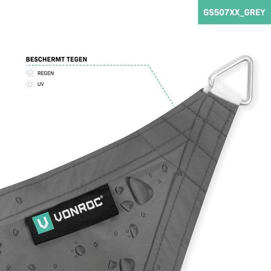 VONROC Premium Shade Cloth - Tarp - Rechteck - 400x300 cm - Wasserabweisend - Grau - Inkl. Aufbewahrungsbeutel und Befestigungsschnur